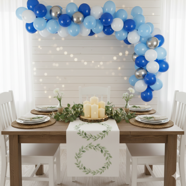Zestaw balonów BABY BLUE – girlanda balonowa biało-błękitno-złota XXL, 100 sztuk
