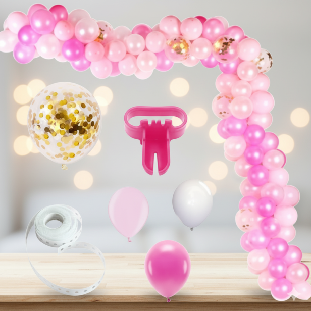 Zestaw balonów BABY PINK – girlanda balonowa różowo-biało-złota XXL, 100 sztuk