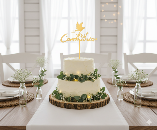 Topper okazjonalny FIRST COMMUNION – dekoracja akrylowa na tort