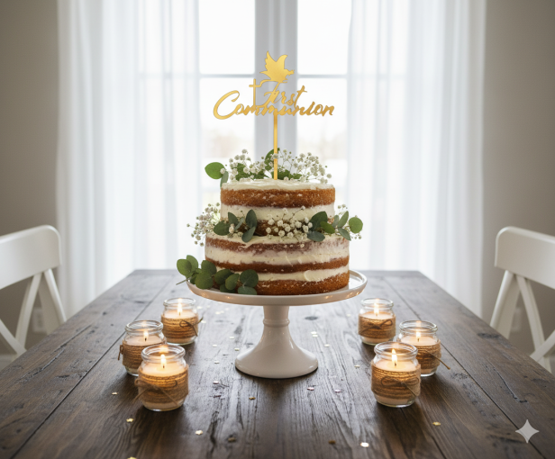 Topper okazjonalny FIRST COMMUNION – dekoracja akrylowa na tort