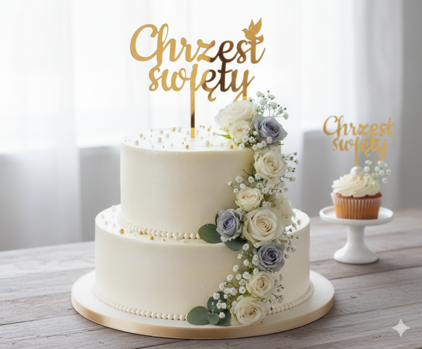 Topper okazjonalny CHRZEST ŚWIĘTY – dekoracja akrylowa na tort