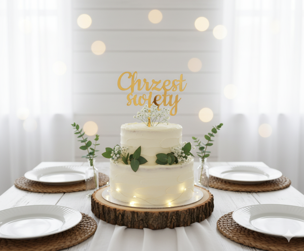 Topper okazjonalny CHRZEST ŚWIĘTY – dekoracja akrylowa na tort