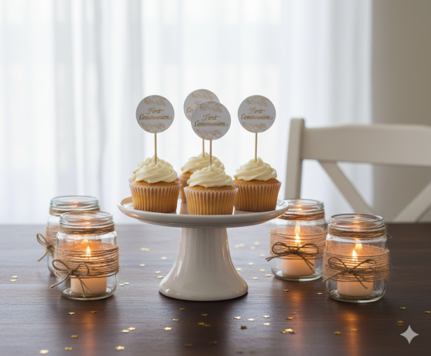Pikery FIRST COMMUNION – zestaw dekoracji 6 sztuk