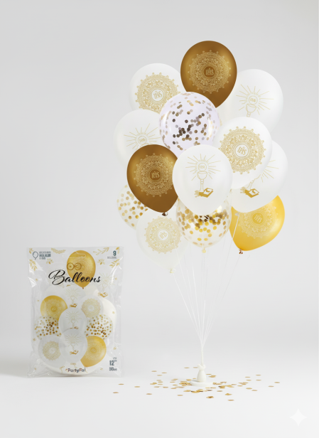 Balony I KOMUNIA ŚWIĘTA – zestaw dekoracji 9 szt. (lateksowe 30 cm)