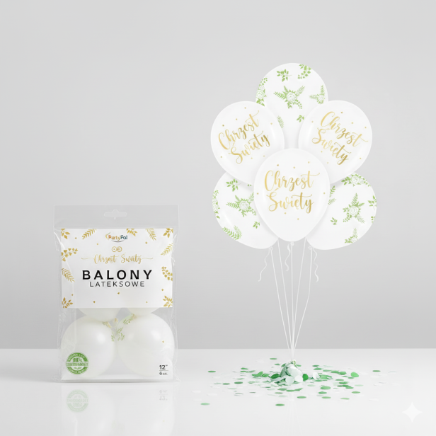 Balony CHRZEST ŚWIĘTY „Eukaliptus” – zestaw 6 szt. (lateksowe 30 cm)