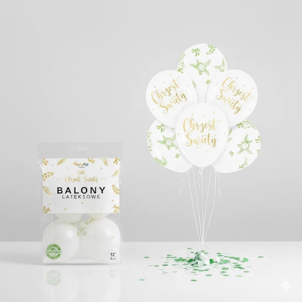 Balony lateksowe Eukaliptus – zestaw na Chrzest 6 szt.