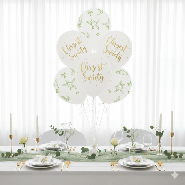 Balony CHRZEST ŚWIĘTY „Eukaliptus” – zestaw 6 szt. (lateksowe 30 cm)