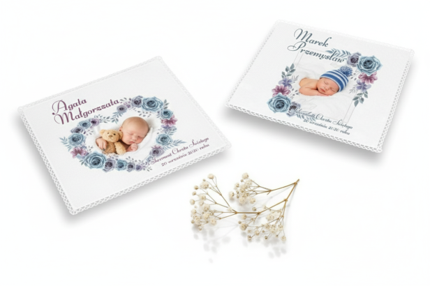 Szatka na chrzest ze zdjęciem HIMMELI - Pamiątka Chrztu Świętego