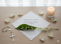 projekt BIAŁY - Szatka na Chrzest PURE HEART z dżetami – personalizowana chusteczka Chrztu Świętego
