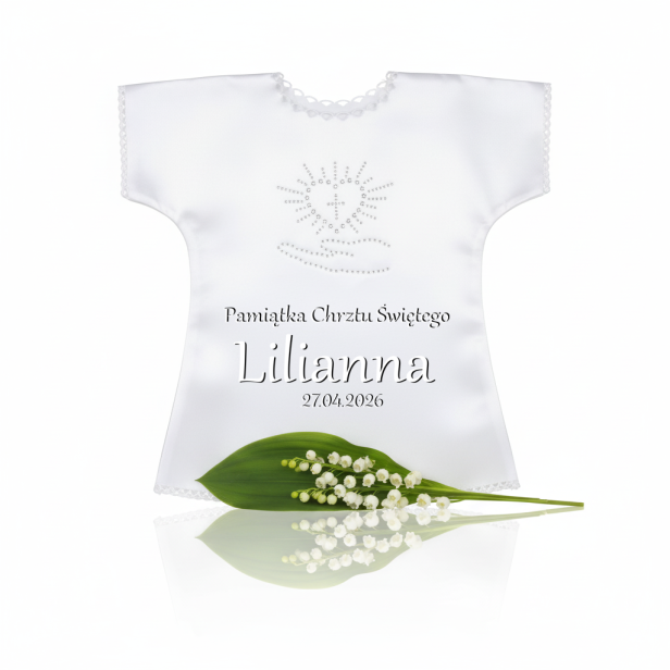 Szatka na Chrzest PURE HEART z dżetami – personalizowana koszulka Chrztu Świętego