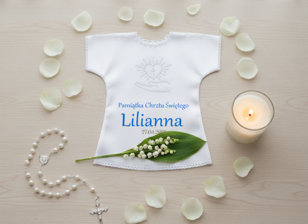 NIEBIESKI - Szatka na Chrzest PURE HEART z dżetami – personalizowana koszulka Chrztu Świętego