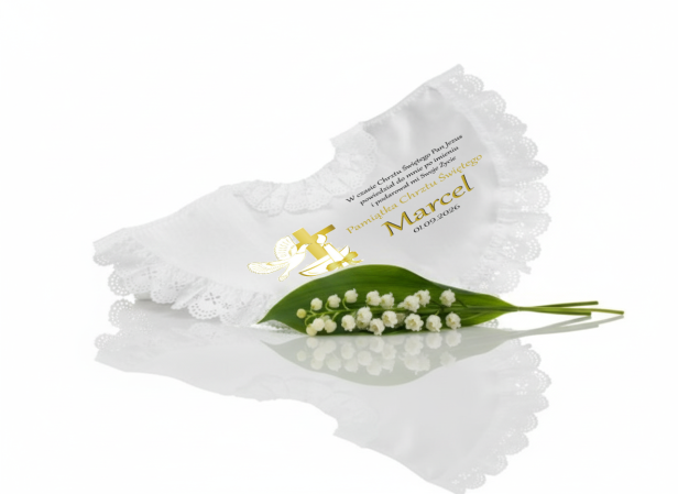 Szatka na Chrzest – Linia PURE z imieniem i emblematem CHRZEST