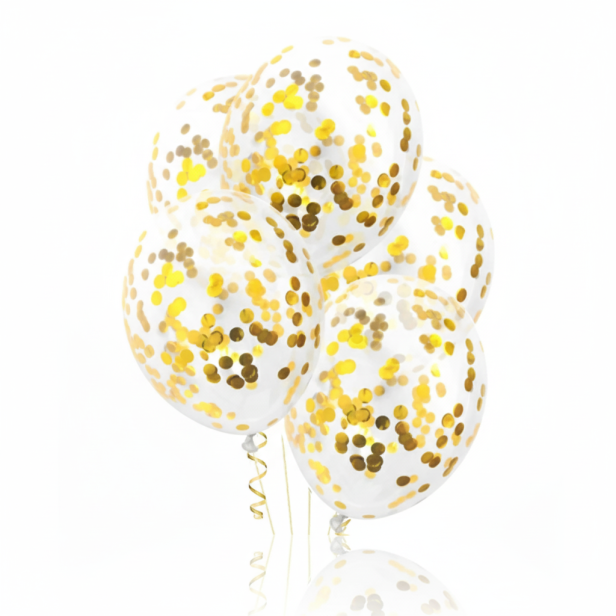 Balony GOLD CHROM z konfetti – zestaw 4 szt. (lateksowe 30 cm)