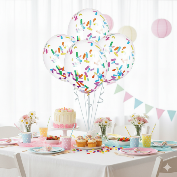 Balony z kolorowym konfetti – zestaw 5 szt. (lateksowe 30 cm)