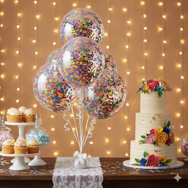 Balony z kolorowym konfetti – zestaw 5 szt. (lateksowe 30 cm)