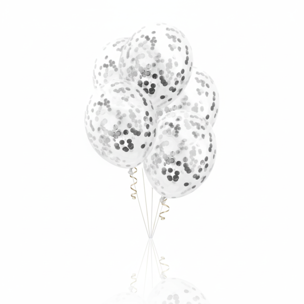 Balony SILVER z konfetti – zestaw 4 szt. (lateksowe 30 cm)