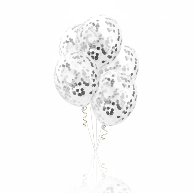 Balony SILVER ze srebrnym konfetti – 30 cm | 4 szt.