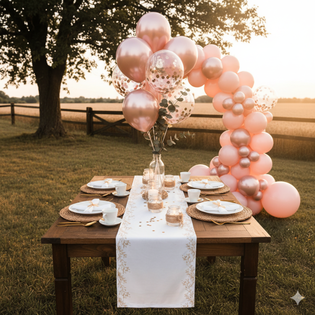Balony ROSE GOLD CHROM z konfetti – zestaw 10 szt. (lateksowe 30 cm)