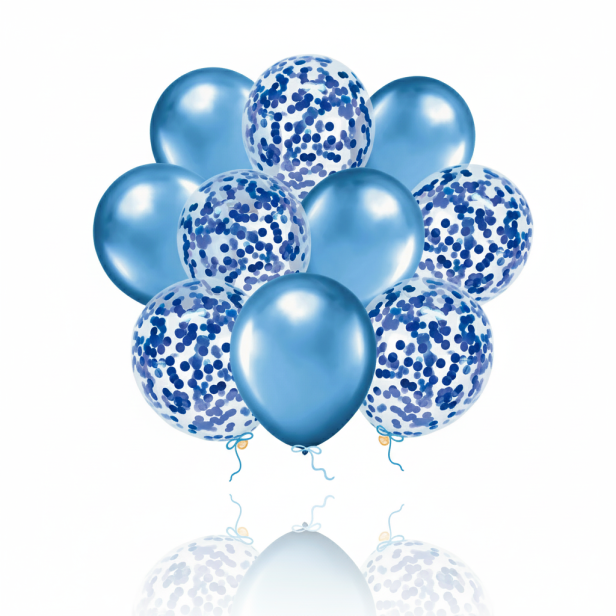Balony ROYAL BLUE CHROM z konfetti – zestaw 10 szt. (lateksowe 30 cm)