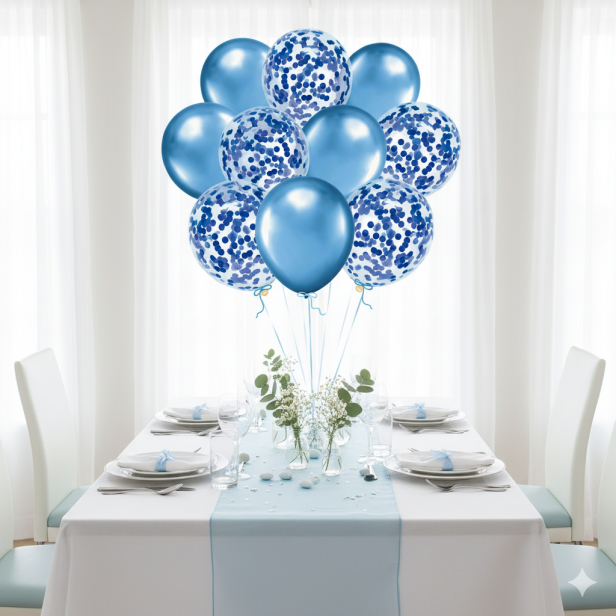Balony ROYAL BLUE CHROM z konfetti – zestaw 10 szt. (lateksowe 30 cm)