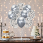 Balony SILVER CHROME z konfetti – zestaw 10 szt. (lateksowe 30 cm)