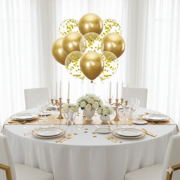 Balony GOLD CHROME z konfetti – zestaw 10 szt. (lateksowe 30 cm)