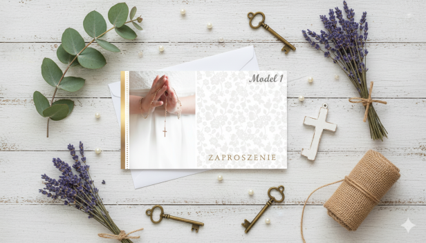 Model 2 - Zaproszenia komunijne – 5 szt. | Eleganckie zaproszenia na I Komunię Świętą
