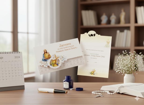 Zaproszenia na I Komunię Świętą – eleganckie, 10 szt. | Zestaw zaproszeń