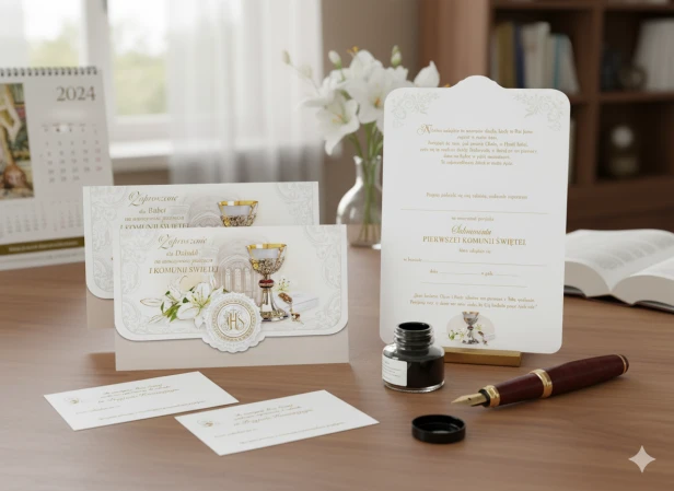 Zaproszenia dla Mamy Chrzestnej i Taty Chrzestnego na I Komunię Świętą – eleganckie, 2 szt.