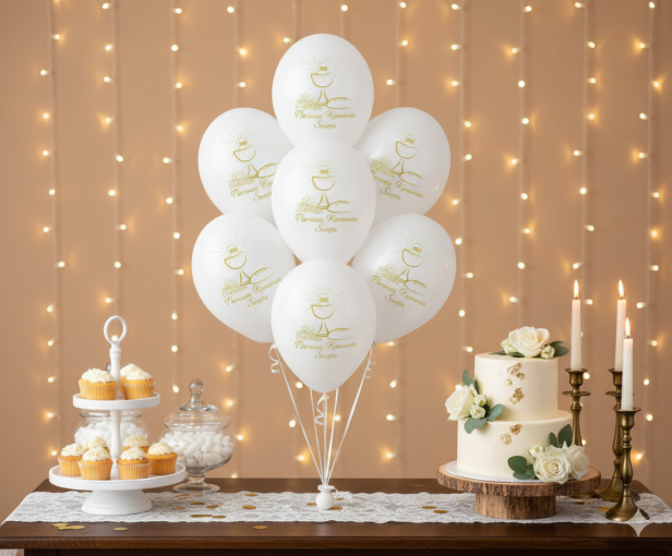 Balony komunijne „IHS KIELICH” – 5 szt. (lateksowe 30 cm)