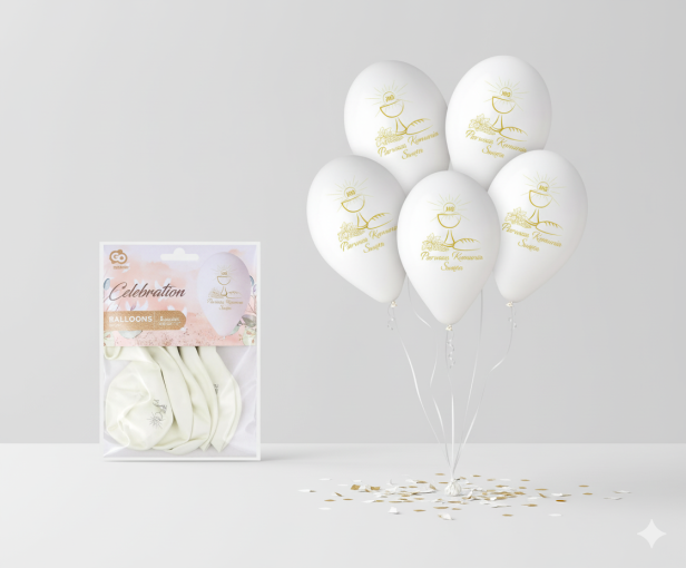 Balony komunijne „IHS KIELICH” – 5 szt. (lateksowe 30 cm)