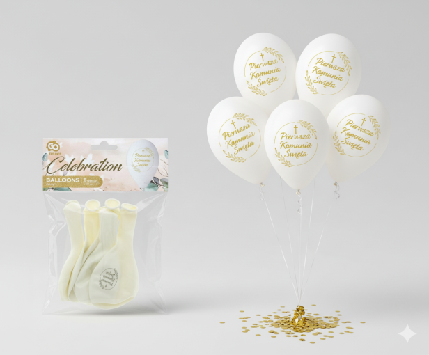 Balony komunijne „IHS WIANEK” – 5 szt. (lateksowe 30 cm)