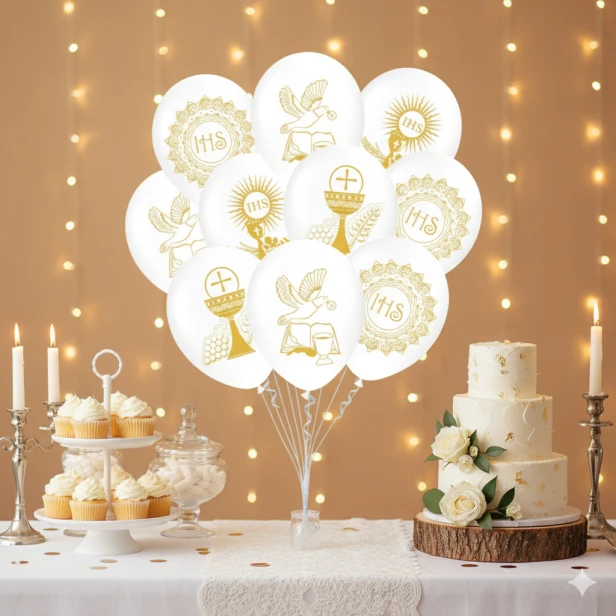 Balony komunijne Symbolika IHS – elegancka dekoracja sali