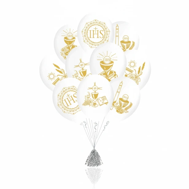 Balony komunijne Kielich Eucharystyczny IHS – 10 szt. 30 cm