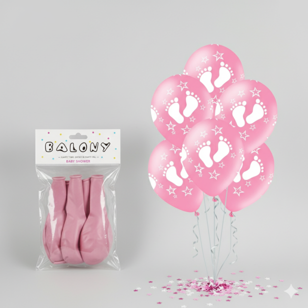 Balony „Stópki” różowe – zestaw 6 szt. (lateksowe 30 cm)
