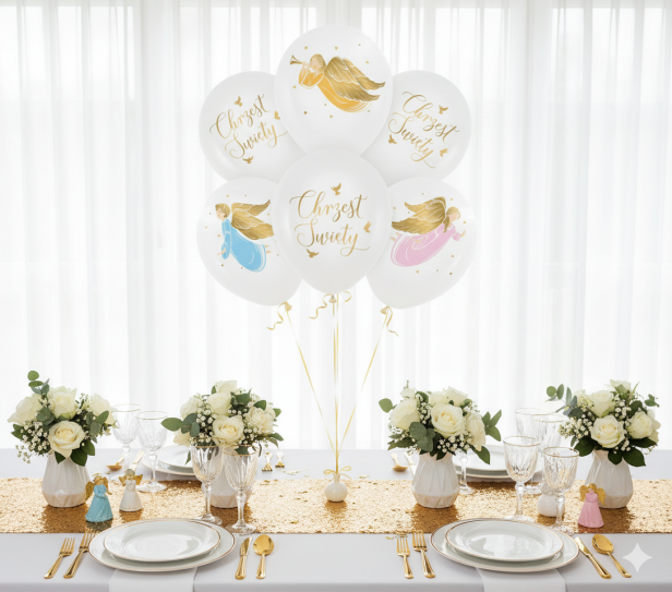 Balony na Chrzest „Anioły” – 6 szt. (biodegradowalne lateksowe 30 cm)
