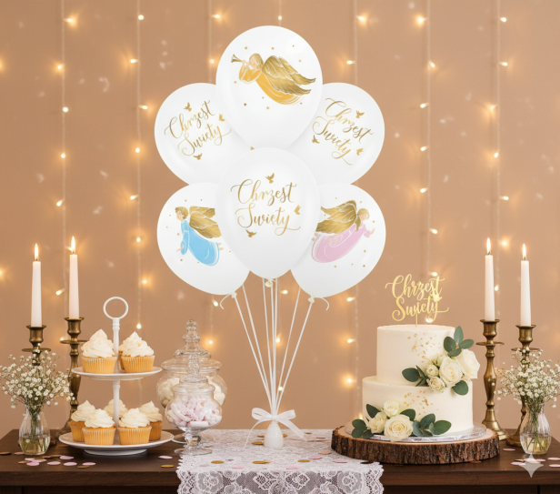 Balony na Chrzest „Anioły” – 6 szt. (biodegradowalne lateksowe 30 cm)