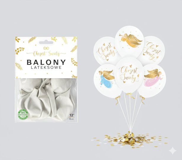Balony na Chrzest „Anioły” – 6 szt. (biodegradowalne lateksowe 30 cm)