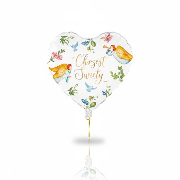Balon foliowy „Chrzest Święty – Anioły” serce – 45 cm