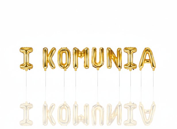 Balon foliowy napis „I Komunia” – złoty, 260×40 cm (girlanda literowa)