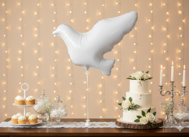 Balon foliowy „Biały Gołąb” – L, 77 × 66 cm