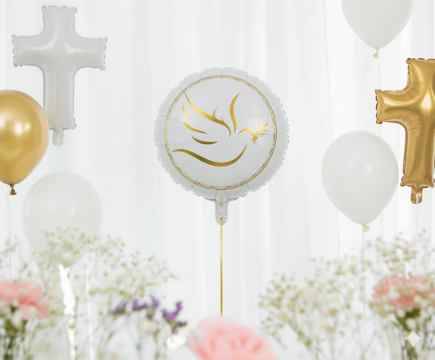 Balon foliowy „Gołąbek z listkami” – okrągły, 45 cm