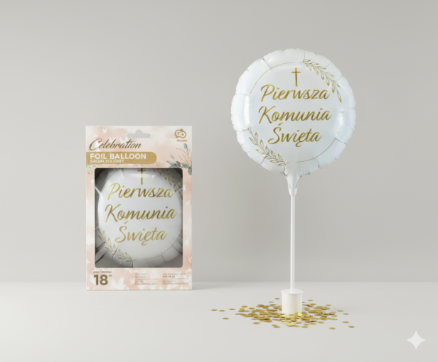 Balon foliowy Pierwsza Komunia Święta – „Kłosy” (okrągły 45 cm)