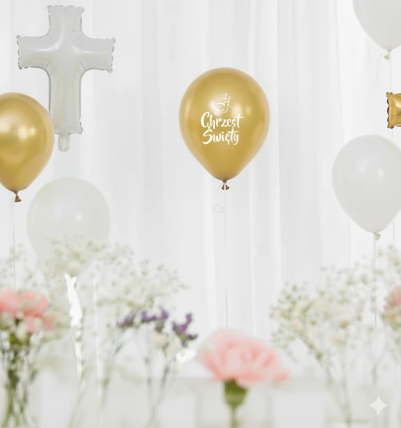 Balon „Chrzest Święty – Glossy Gold” – lateksowy 30 cm (biodegradowalny)