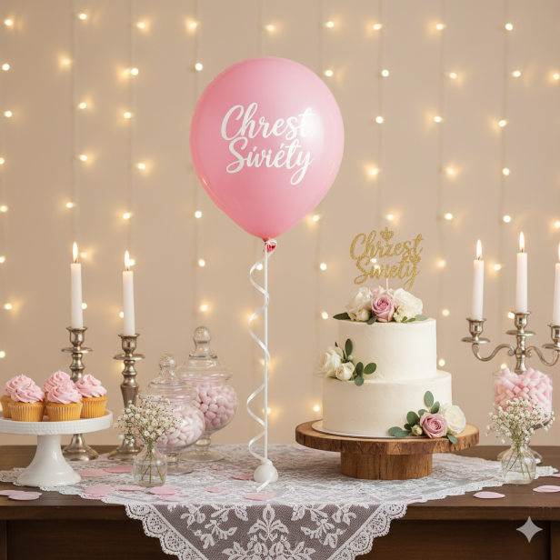 Balon „Chrzest Święty – Pastel Pink” – lateksowy 30 cm (biodegradowalny)
