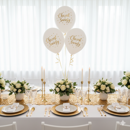 Balony Pastel White na Chrzest – dekoracja stołu