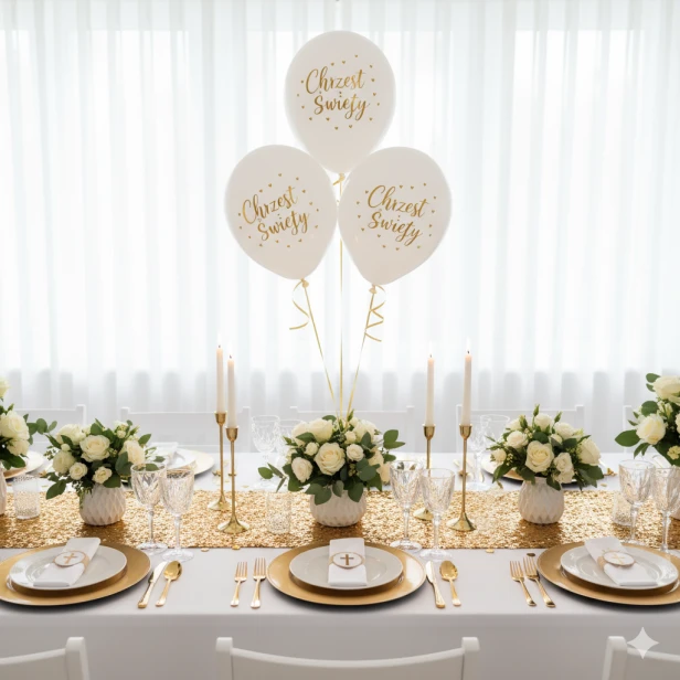 Balony Pastel White na Chrzest – dekoracja stołu