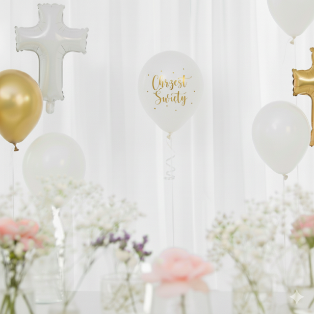 Balon „Chrzest Święty – Pastel White” – lateksowy 30 cm (biodegradowalny)