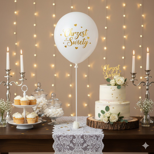 Balon „Chrzest Święty – Pastel White” – lateksowy 30 cm (biodegradowalny)