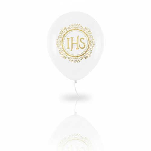 Balon komunijny Złota Mandala – biały lateksowy 30 cm